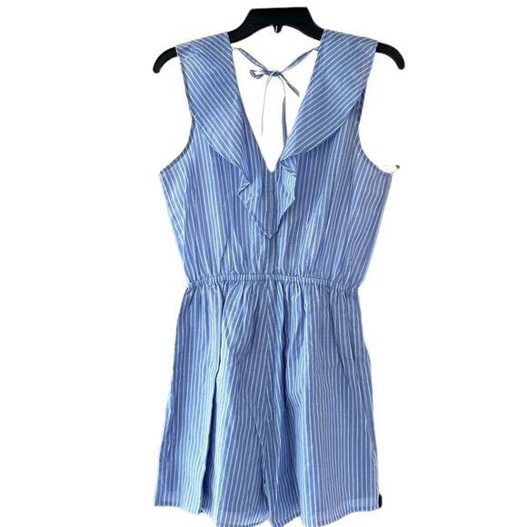 JACK BB DAKOTA light blue white striped elastic waist tie ruffle wrap front - Picture 2 of 4